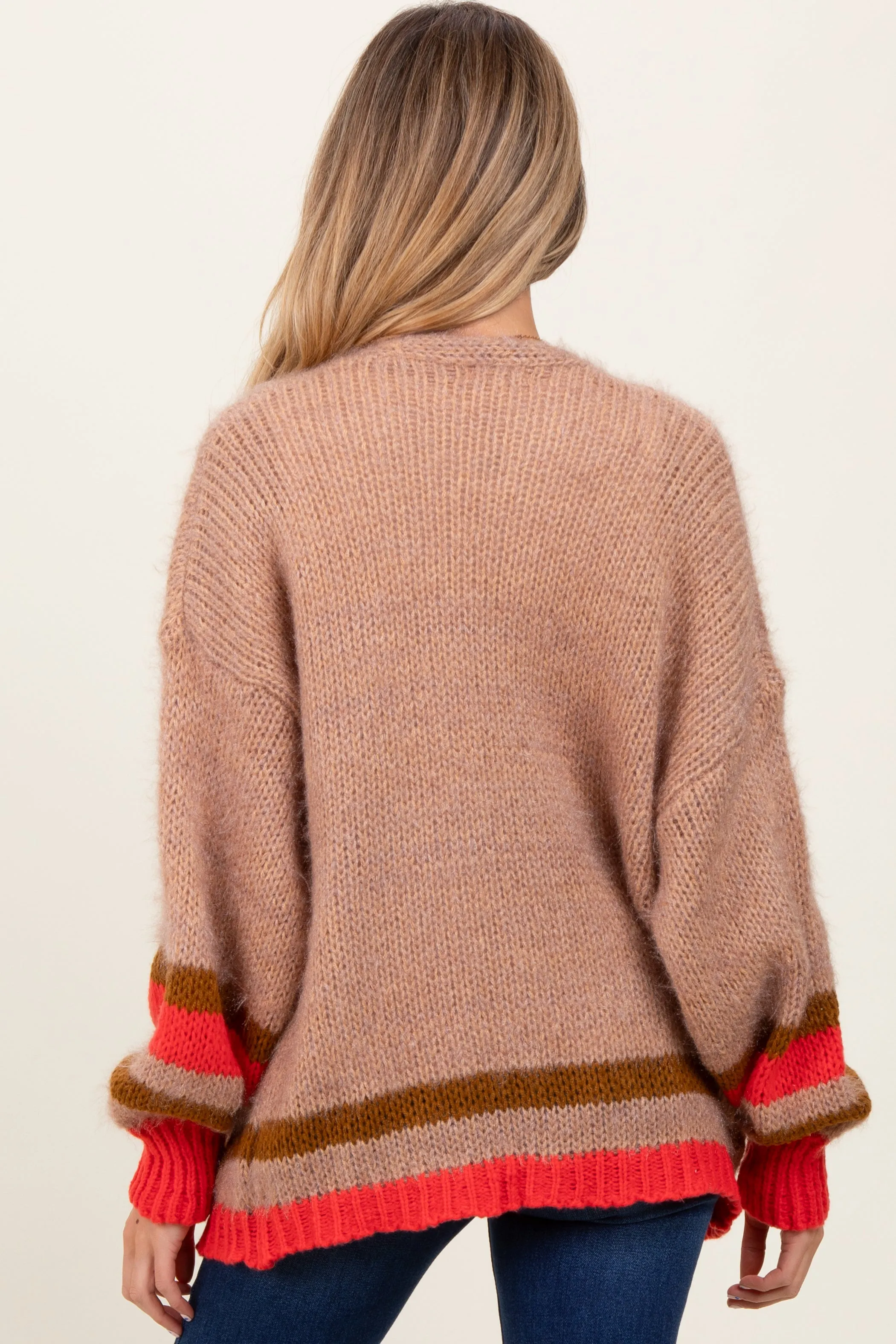 Camel Chunky Knit Stripe Detail Maternity Sweater Cardigan sold by Pinkblush product image thumbnail 4
