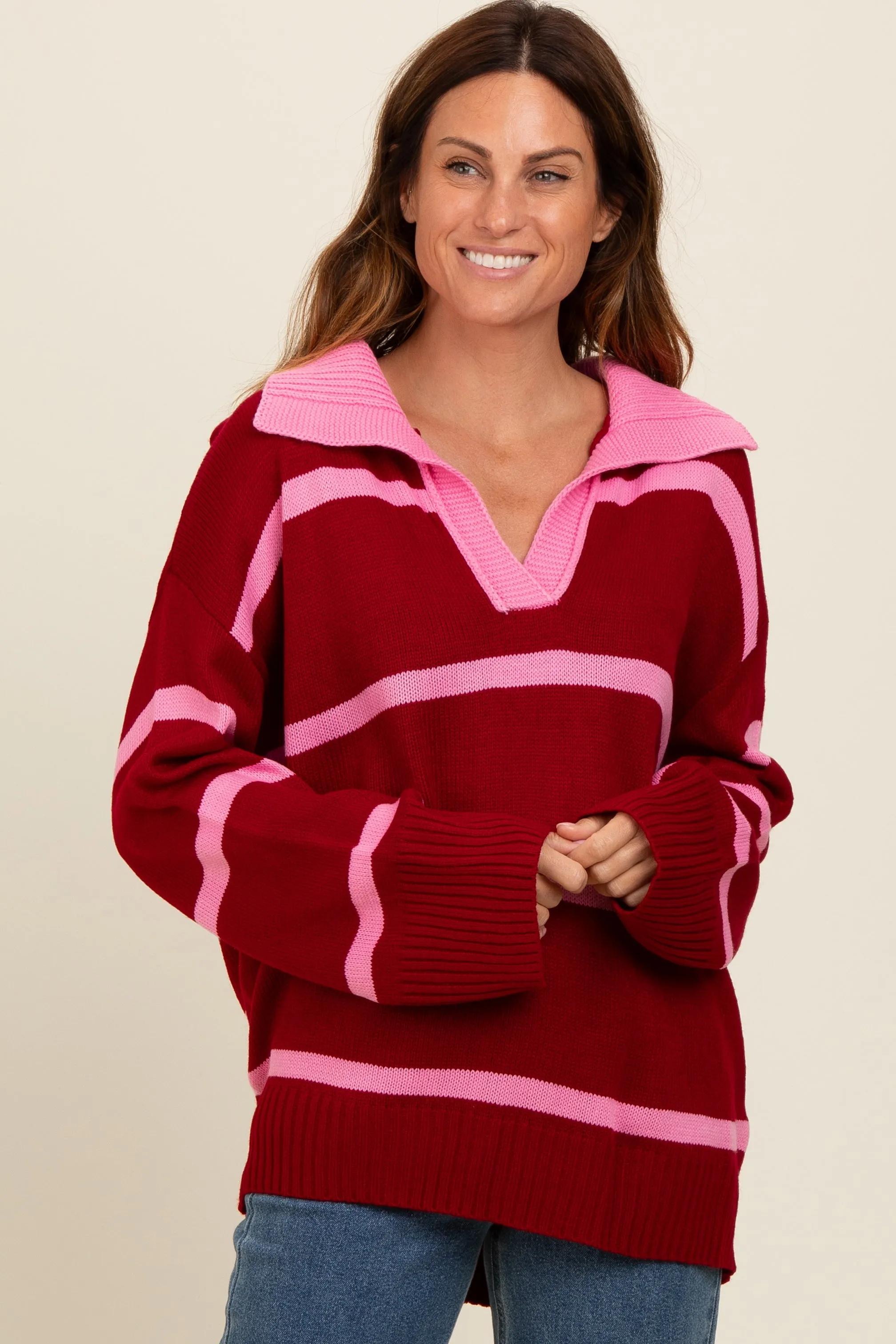 Red Striped Collared Sweater sold by Pinkblush product image thumbnail 2