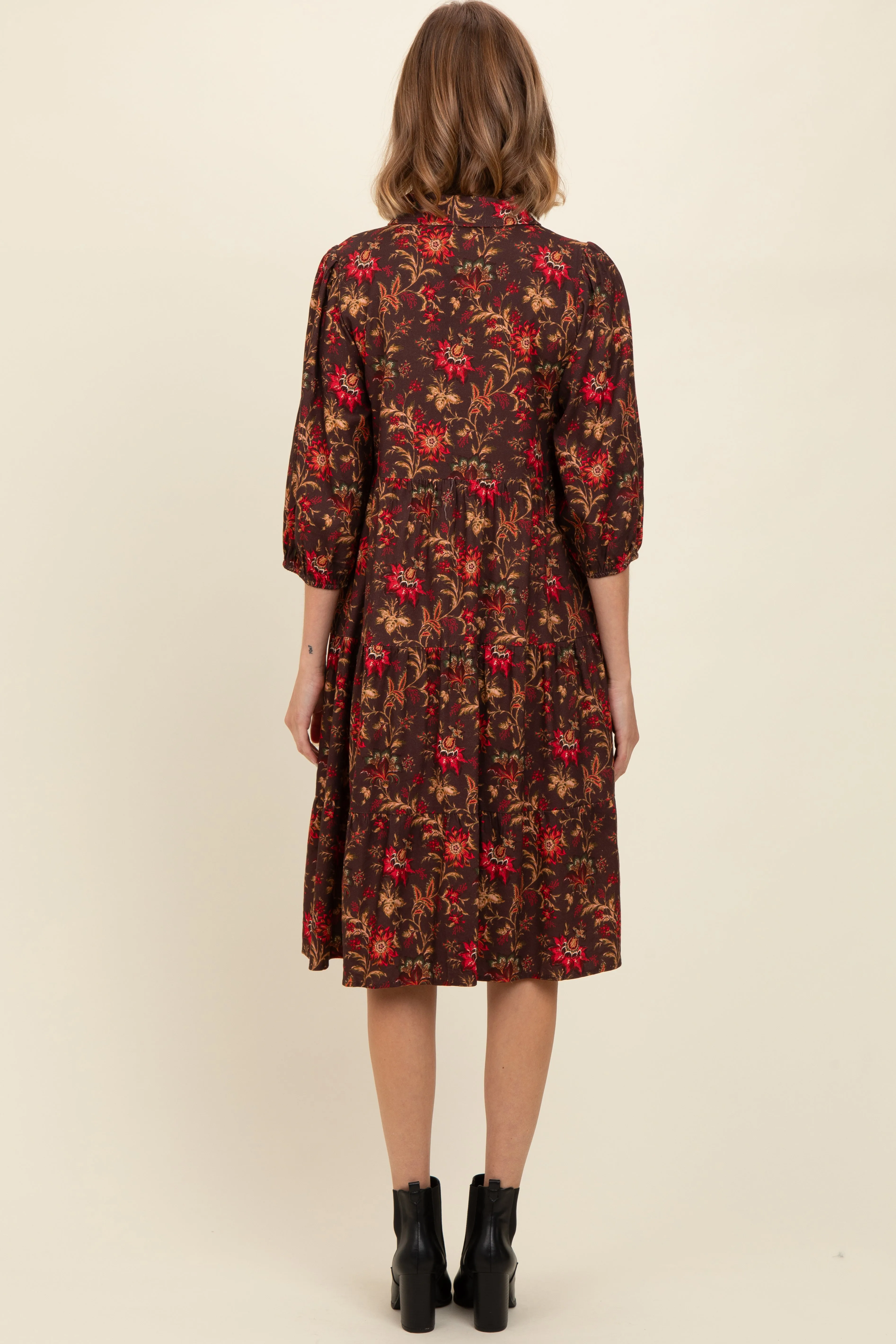 Brown Floral Button Down Midi Dress sold by Pinkblush product image thumbnail 4