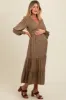 Mocha Floral Lace Trim Bubble Sleeve Maternity Maxi Dress sold by Pinkblush