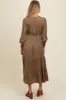 Mocha Floral Lace Trim Bubble Sleeve Maternity Maxi Dress sold by Pinkblush