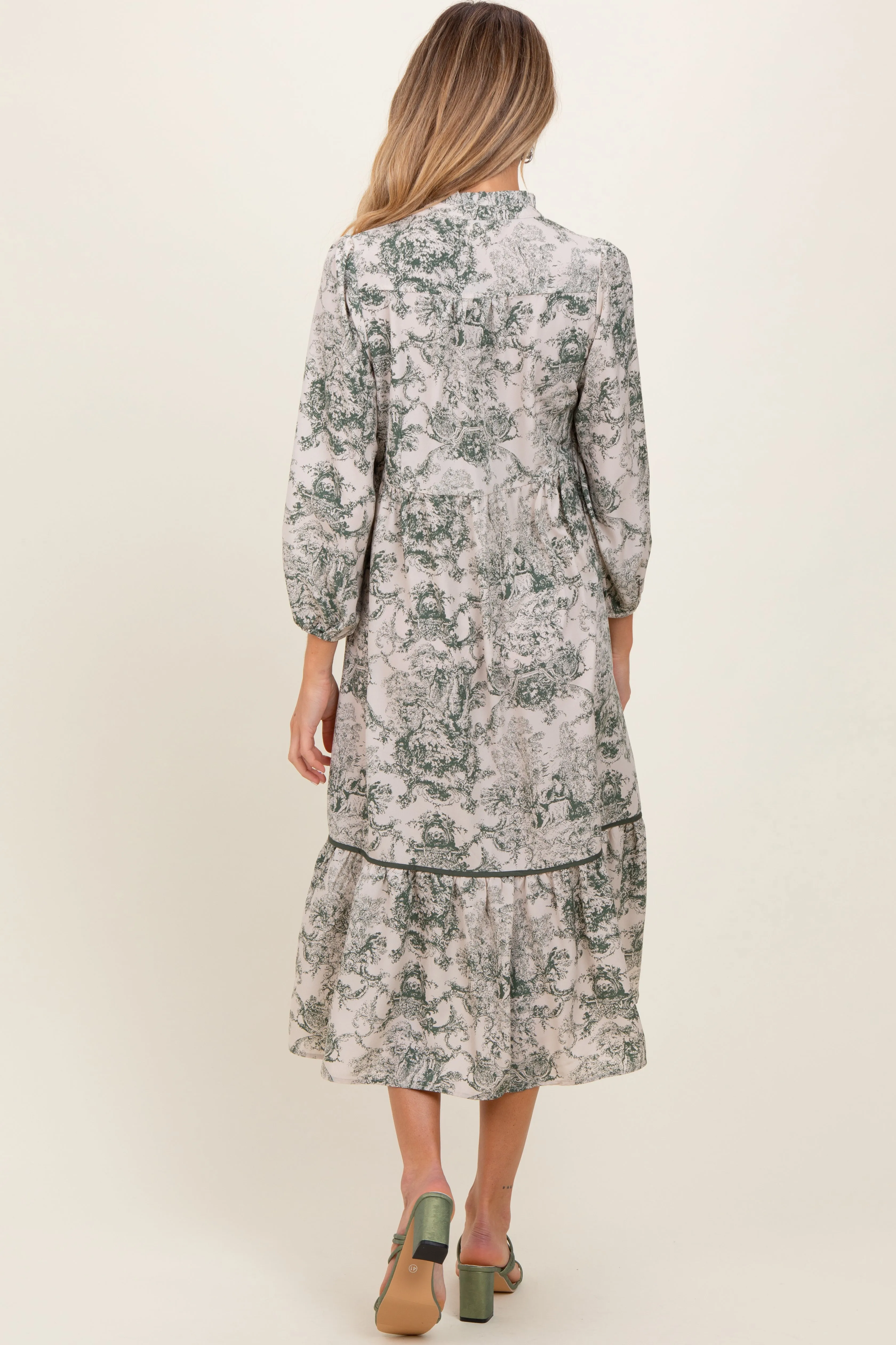 Forest Green Printed Split Ruffle Collar Maternity Midi Dress sold by Pinkblush product image thumbnail 2