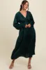 Forest Green Satin V-Neck Tiered Maxi Dress sold by Pinkblush