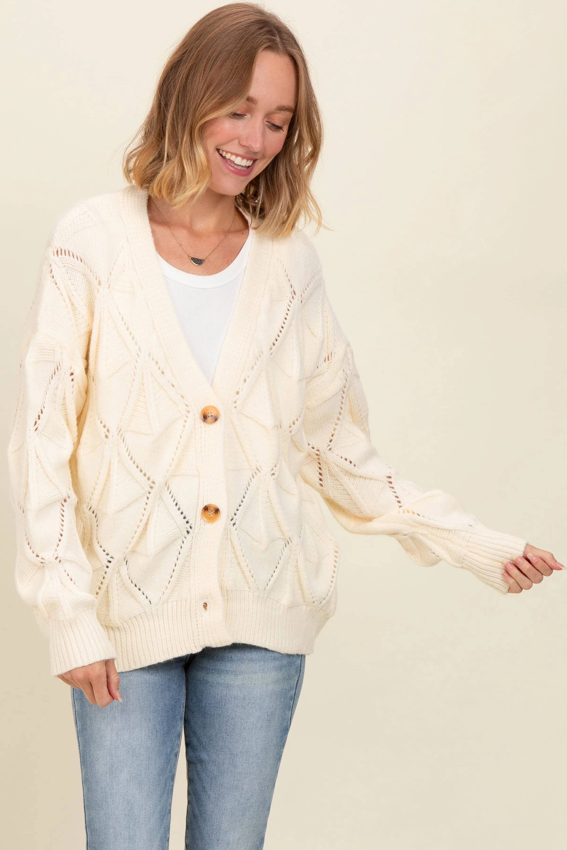 Ivory Textured Button Up Sweater Cardigan sold by Pinkblush product image thumbnail 4