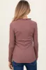 Plum Ruffle Collar Micro Waffle Knit Maternity Henley Top sold by Pinkblush