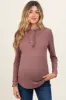 Plum Ruffle Collar Micro Waffle Knit Maternity Henley Top sold by Pinkblush