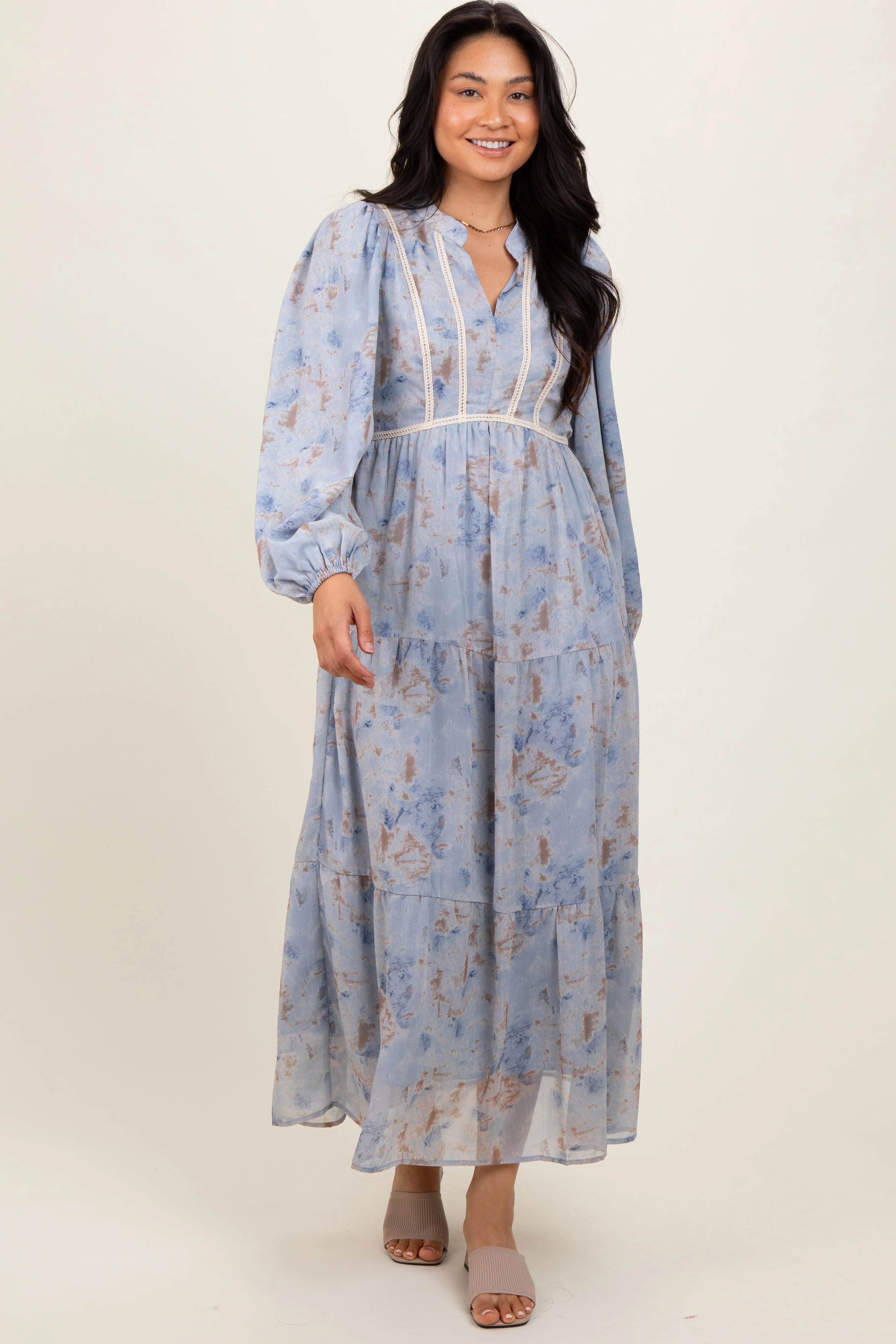 Light Blue Floral Lace Trim Maxi Dress sold by Pinkblush product image thumbnail 2