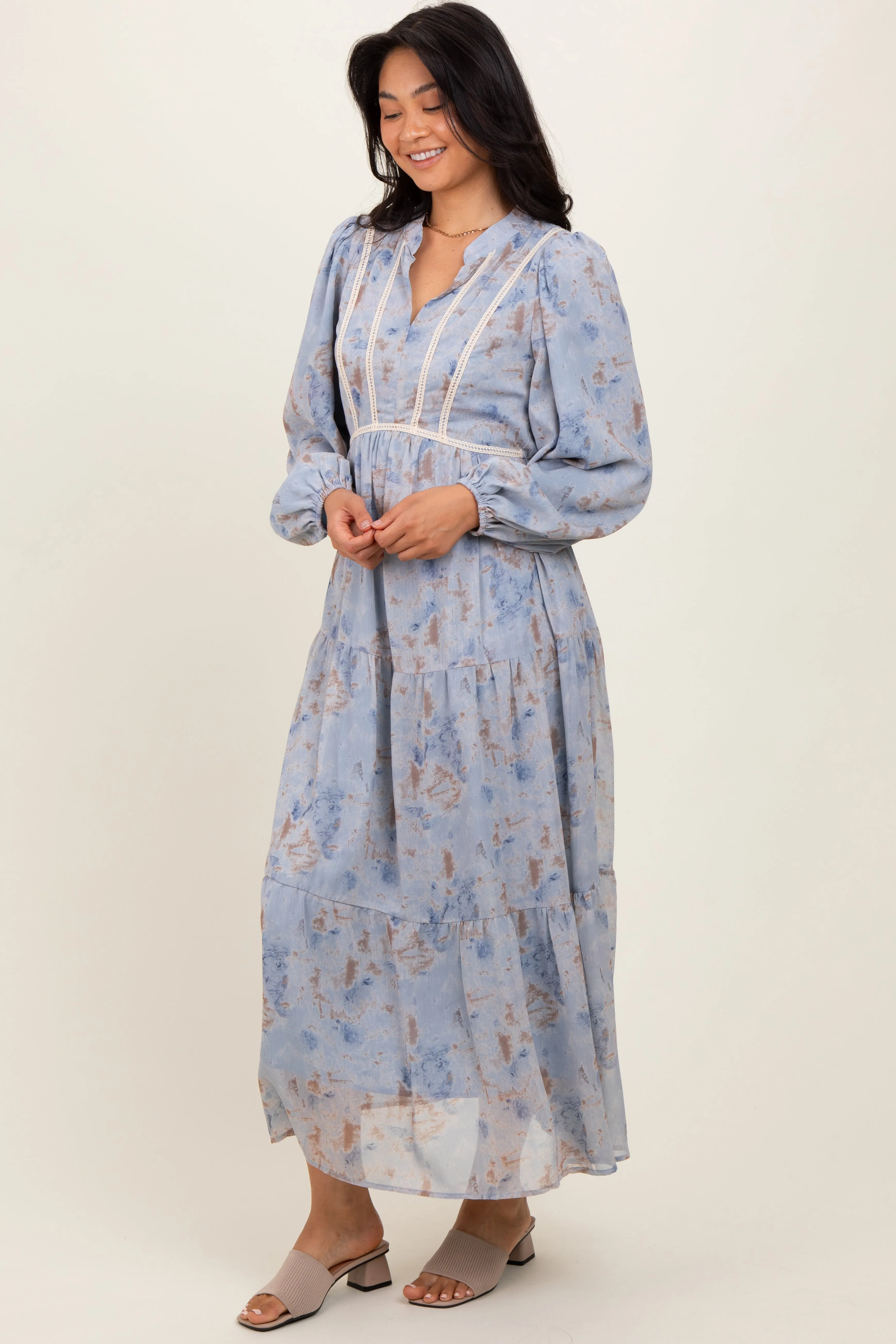 Light Blue Floral Lace Trim Maxi Dress sold by Pinkblush product image thumbnail 3