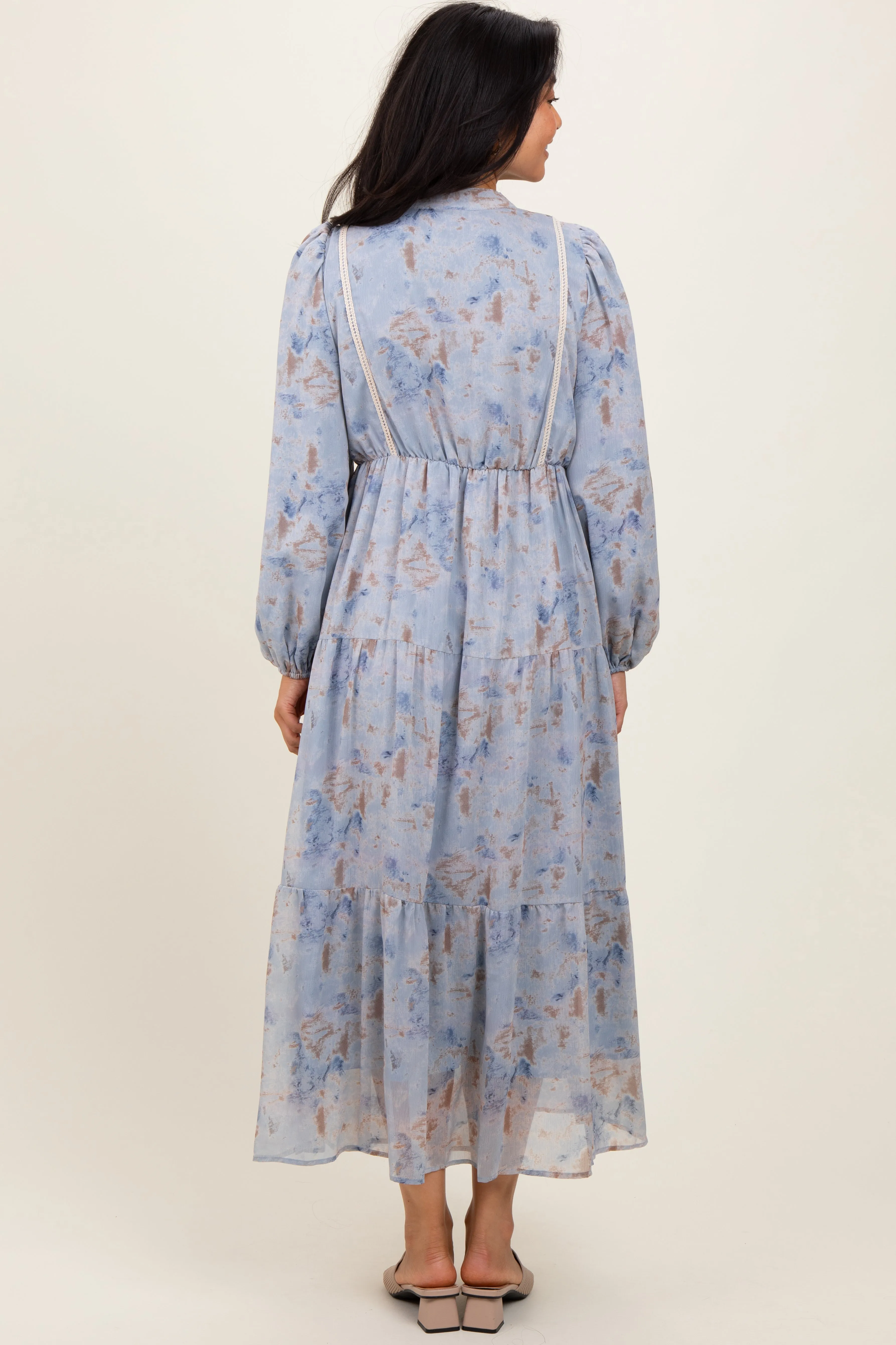 Light Blue Floral Lace Trim Maxi Dress sold by Pinkblush product image thumbnail 4