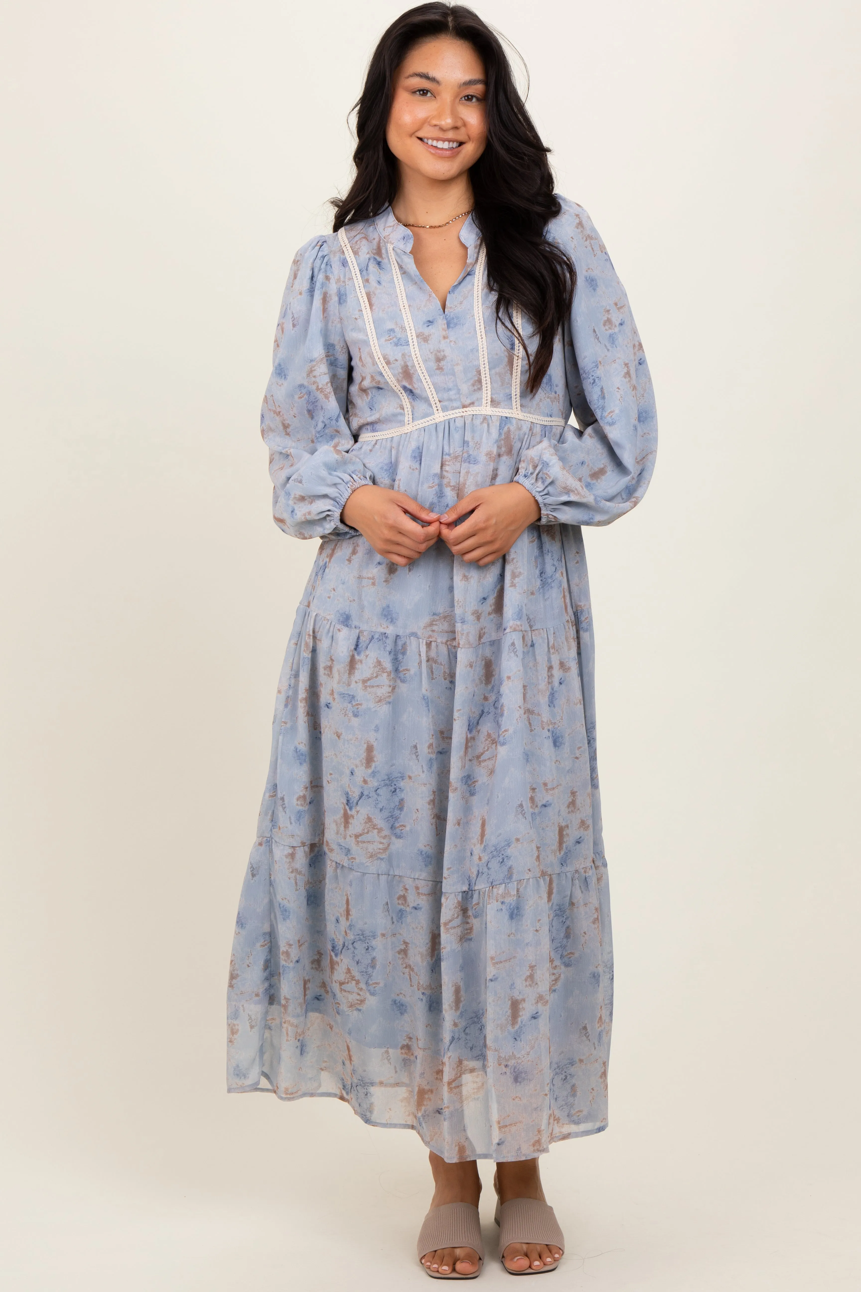 Light Blue Floral Lace Trim Maxi Dress sold by Pinkblush