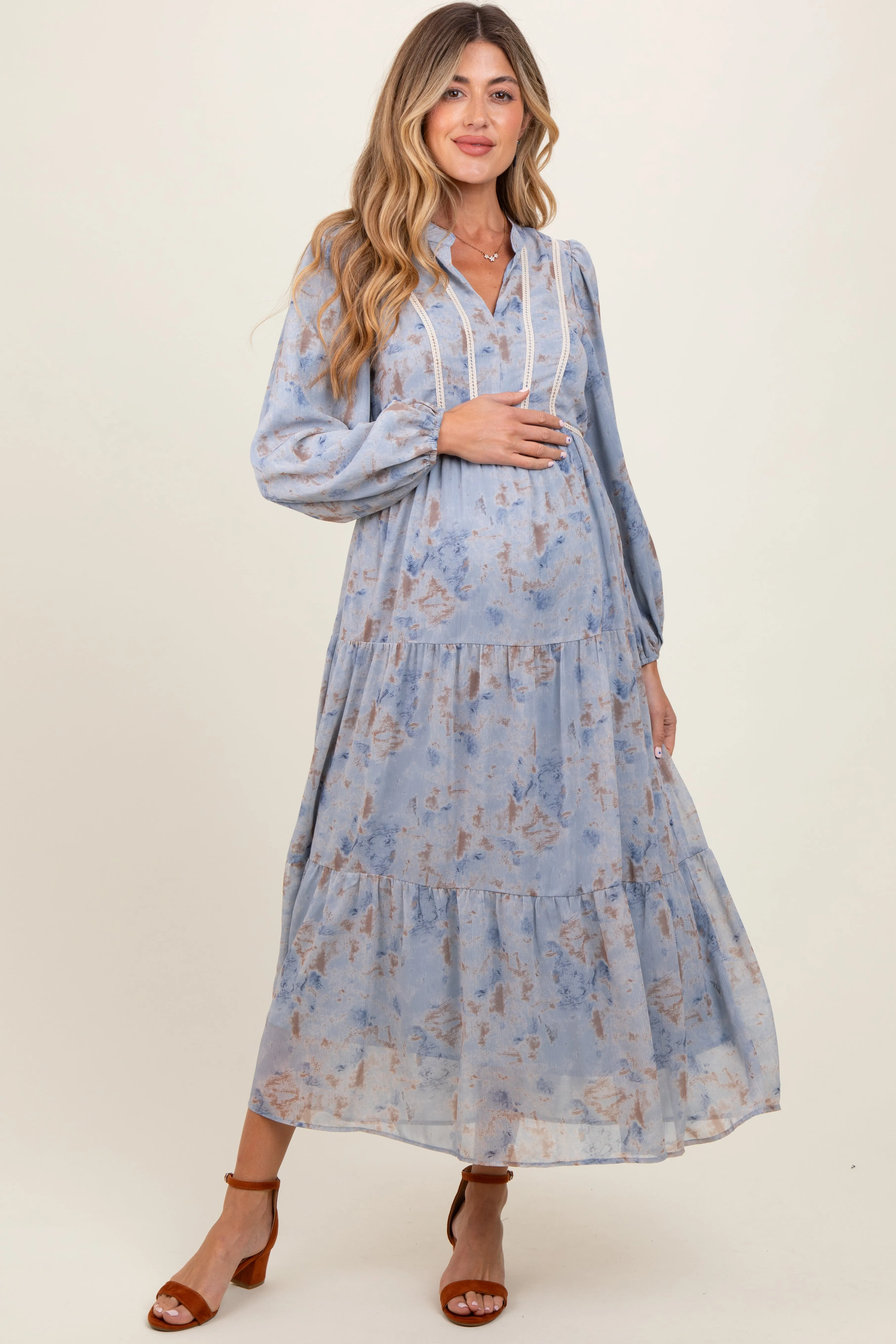 Light Blue Floral Lace Trim Maternity Maxi Dress sold by Pinkblush product image thumbnail 2