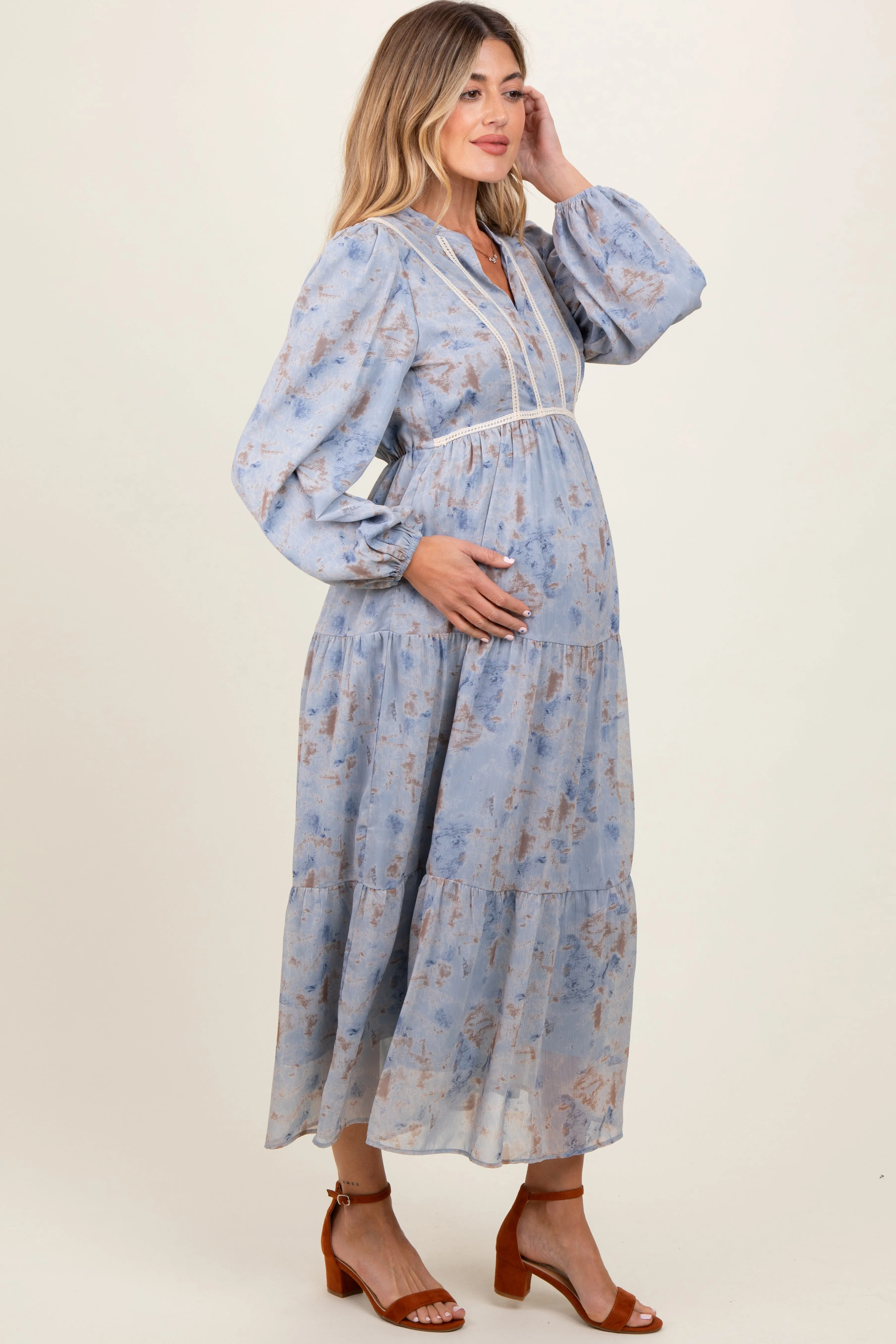 Light Blue Floral Lace Trim Maternity Maxi Dress sold by Pinkblush product image thumbnail 3