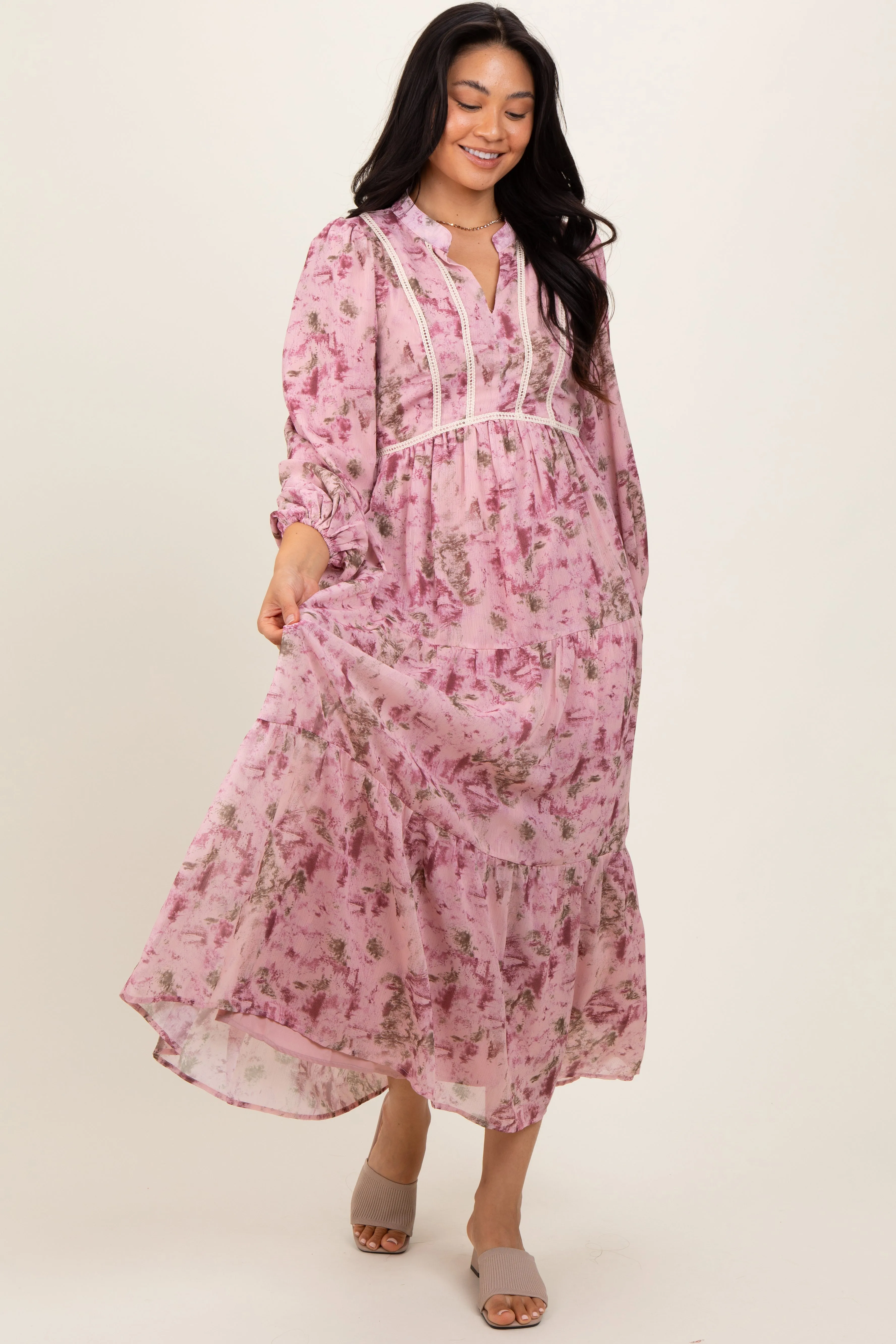 Pink Floral Lace Trim Maxi Dress sold by Pinkblush
