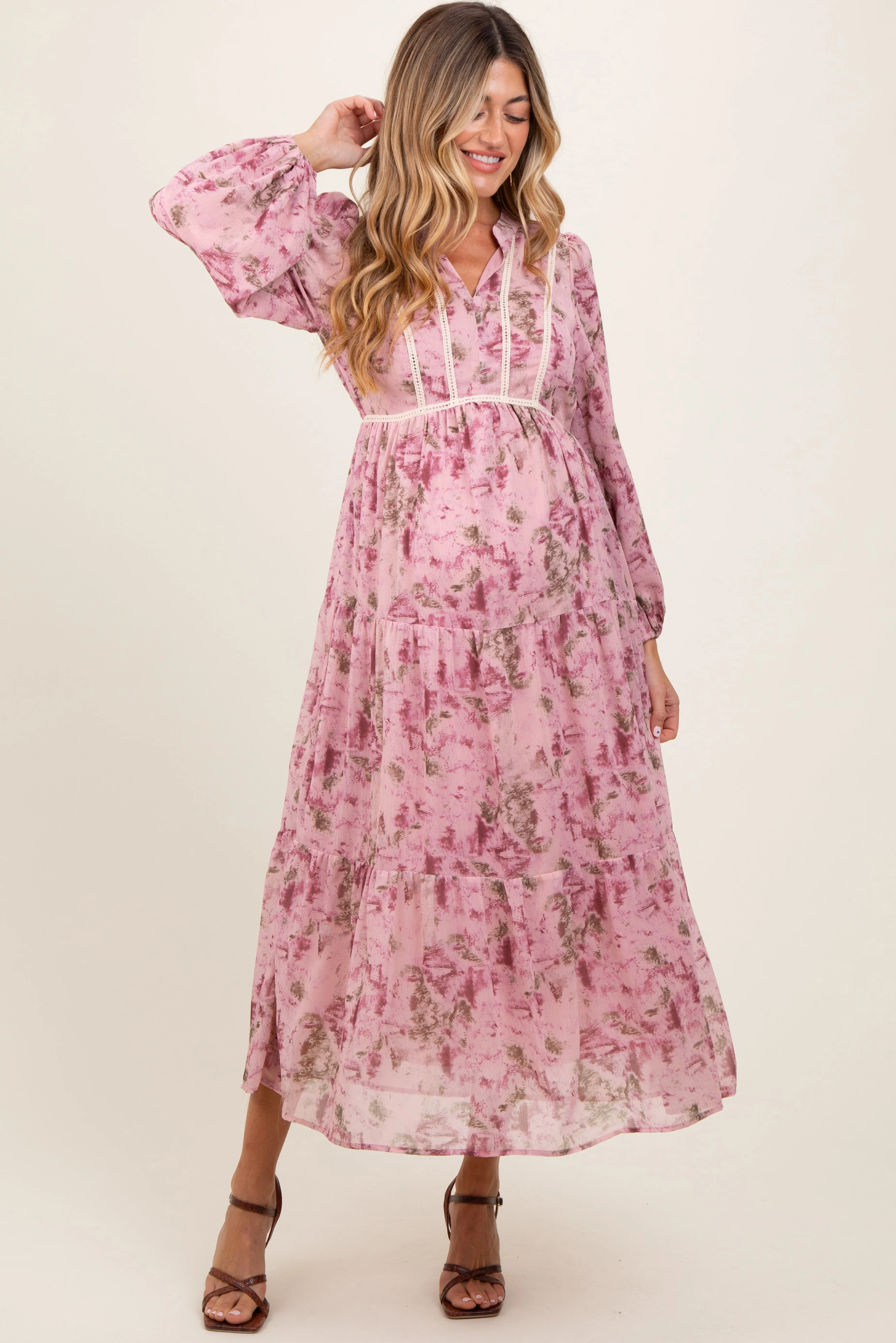 Pink Floral Lace Trim Maternity Maxi Dress sold by Pinkblush product image thumbnail 2