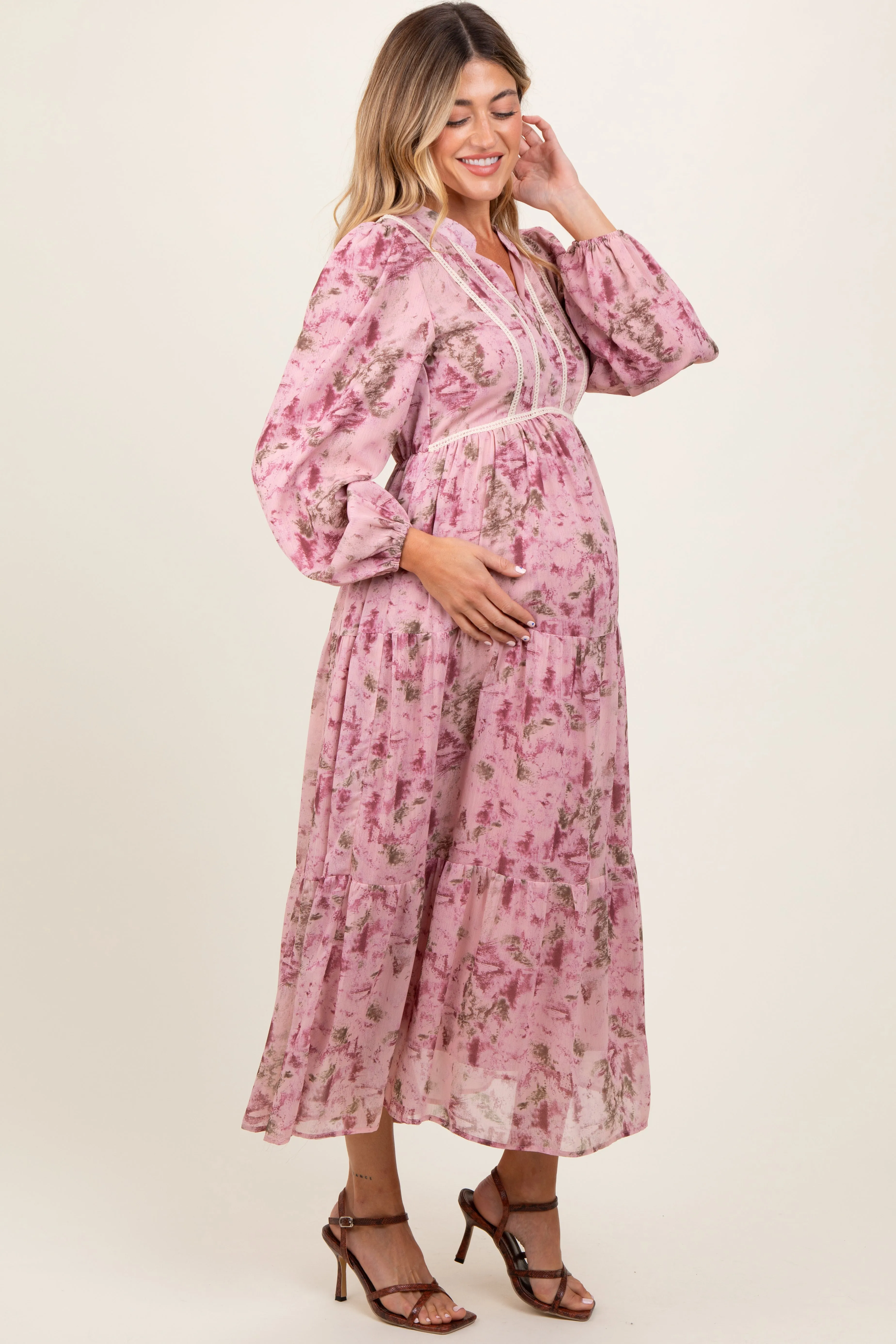 Pink Floral Lace Trim Maternity Maxi Dress sold by Pinkblush product image thumbnail 3