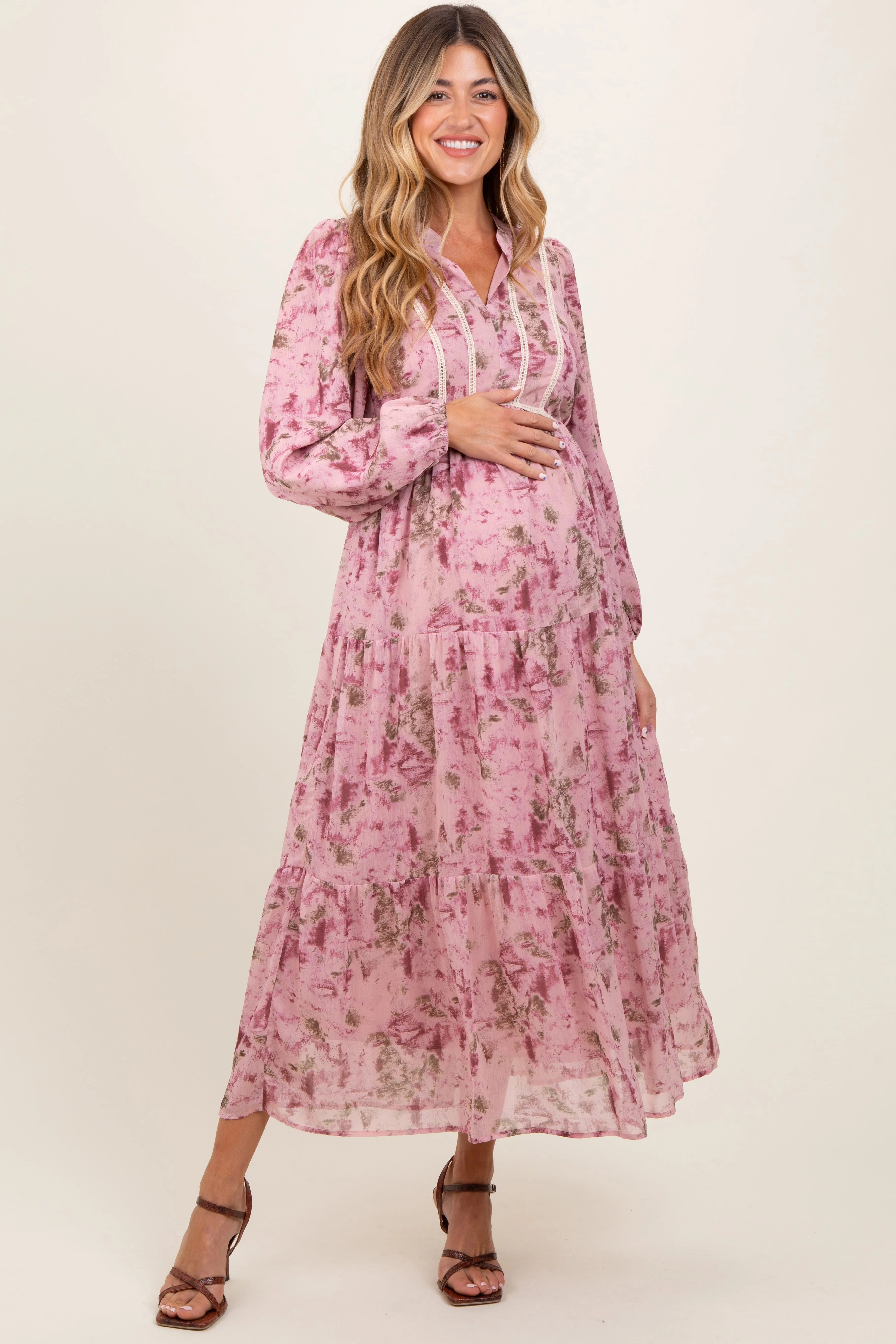 Pink Floral Lace Trim Maternity Maxi Dress sold by Pinkblush