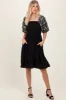 Black Embroidered Puff Short Sleeve Square Neck Dress sold by Pinkblush