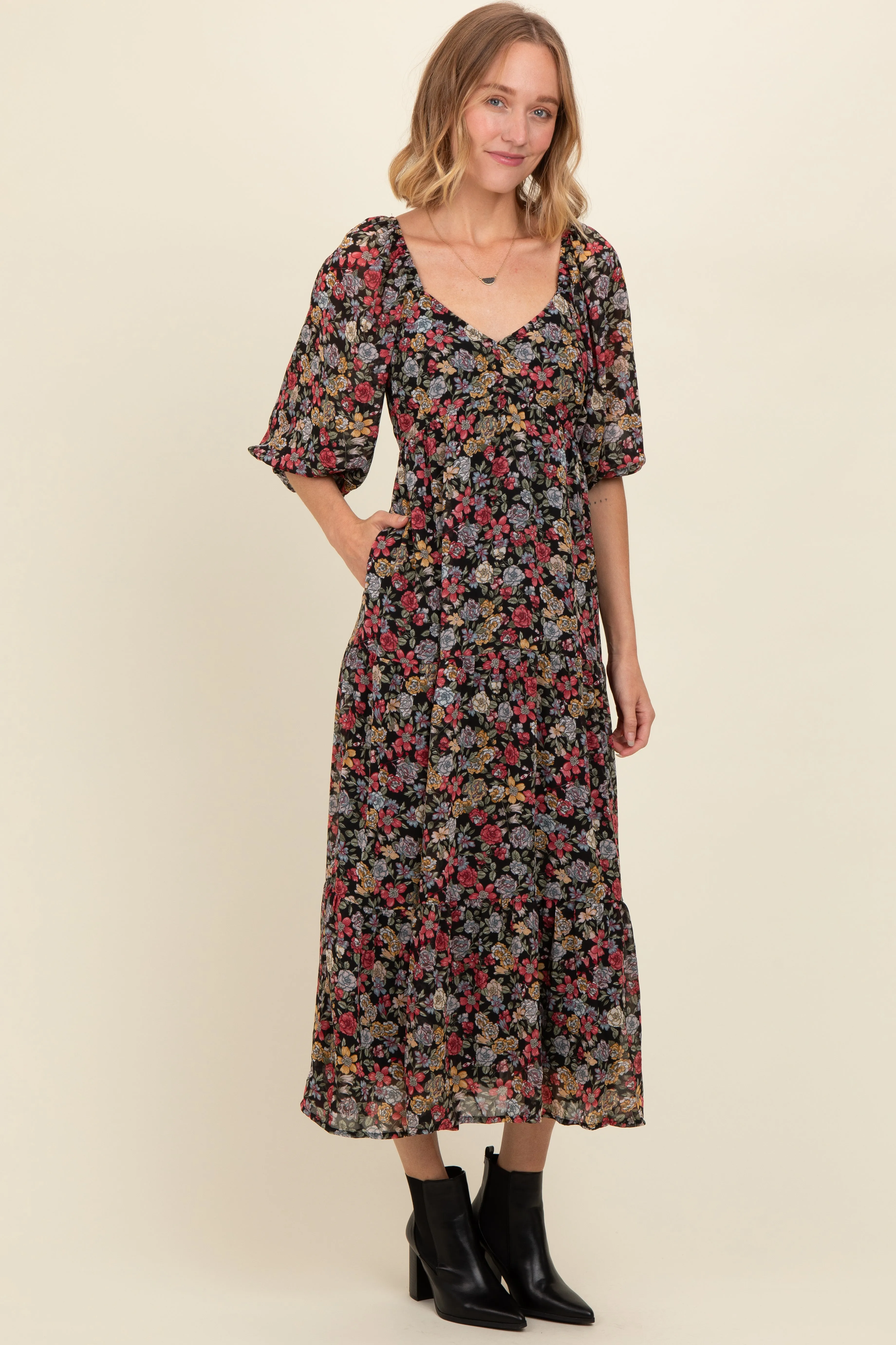 Black Floral Empire Waist Maxi Dress sold by Pinkblush product image thumbnail 2
