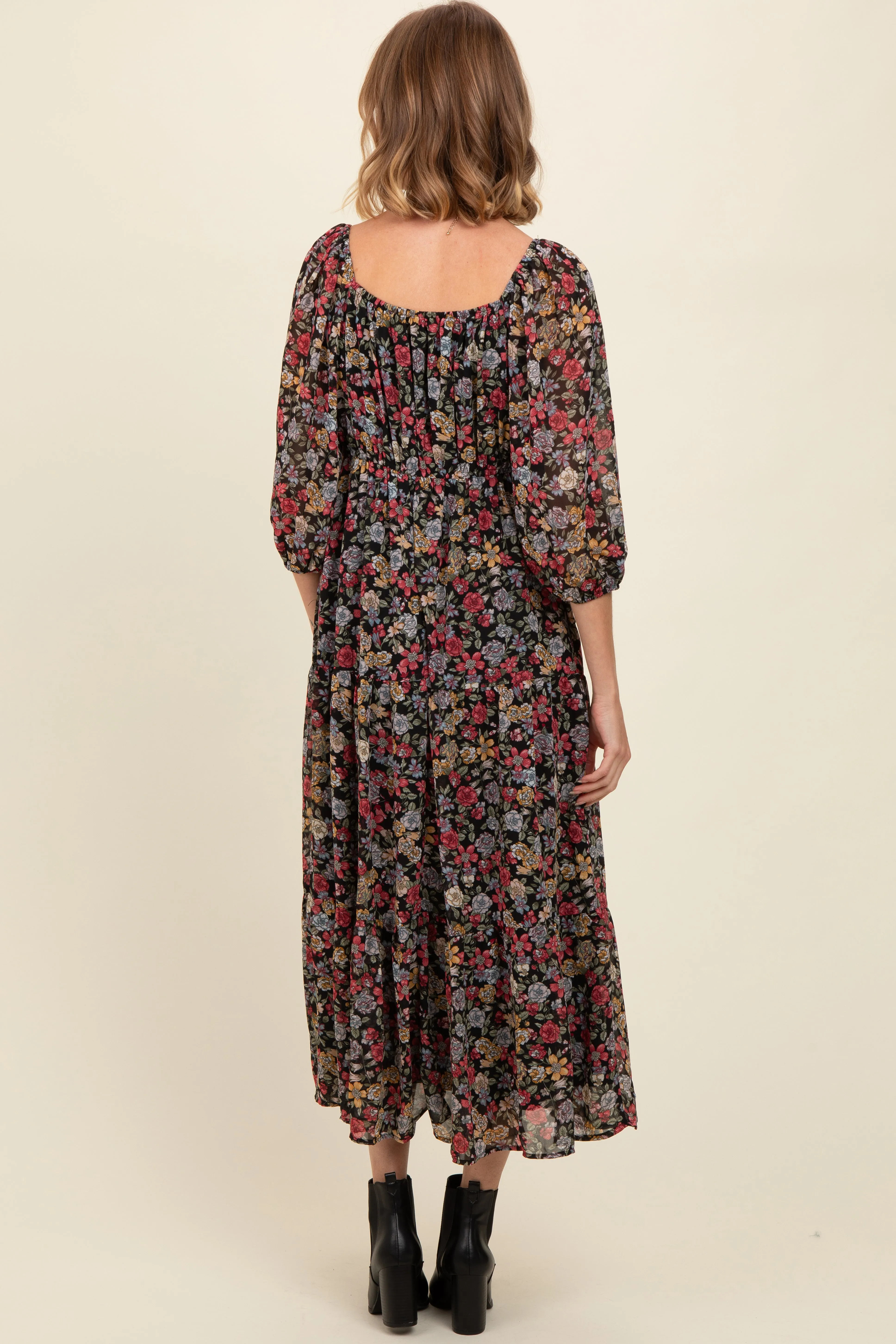 Black Floral Empire Waist Maxi Dress sold by Pinkblush product image thumbnail 3