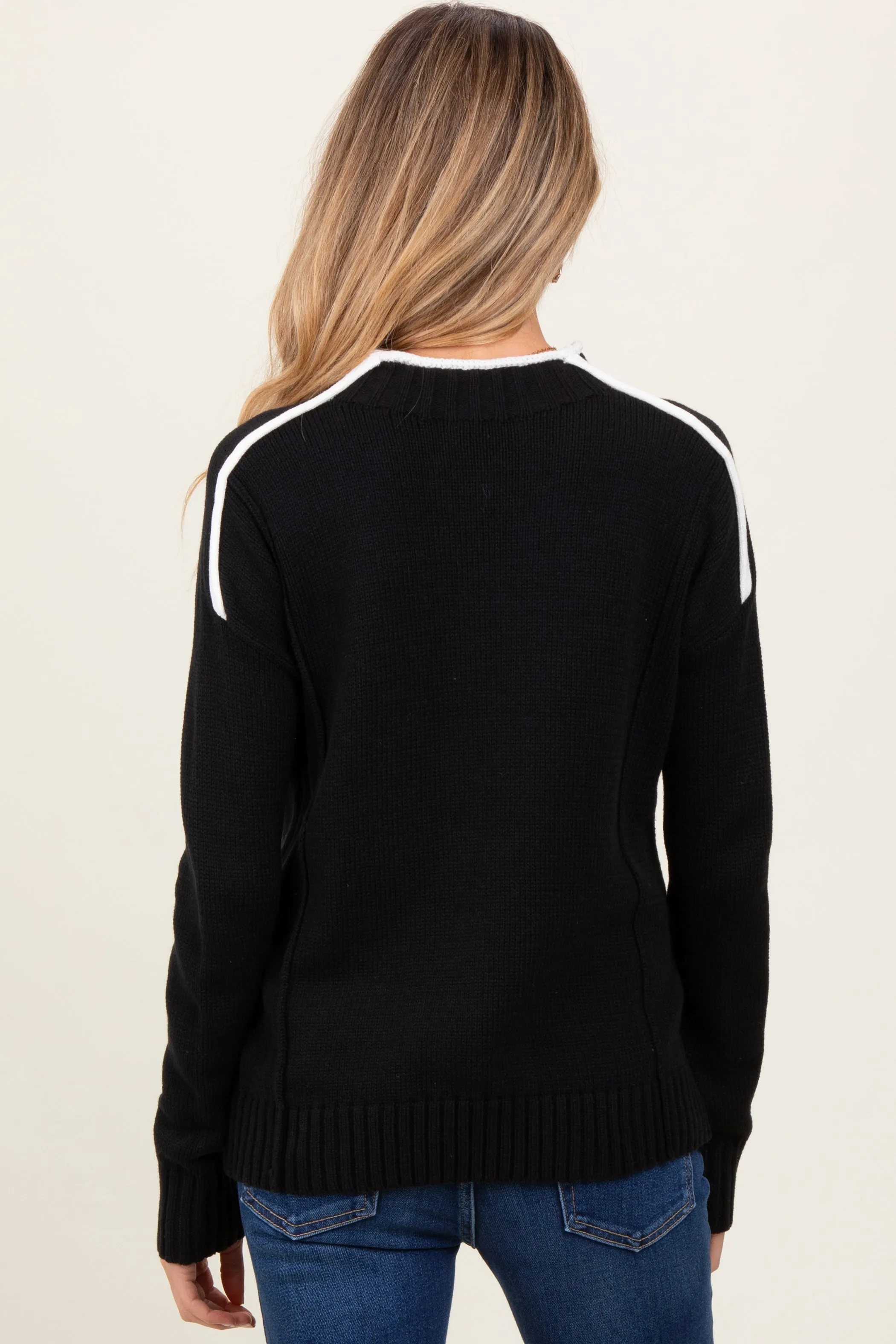 Black Mock Neck Contrast Piping Maternity Sweater sold by Pinkblush product image thumbnail 4