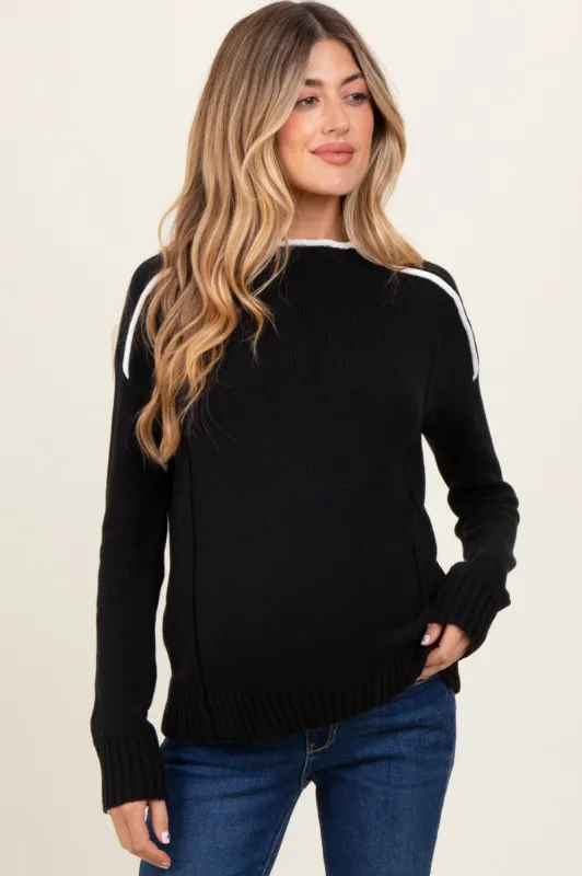 Black Mock Neck Contrast Piping Maternity Sweater sold by Pinkblush