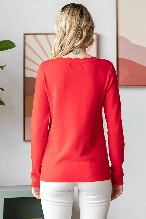 Red Scallop Hem Square Neck Sweater sold by Pinkblush product image thumbnail 3