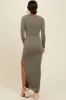 Olive Ribbed Long Sleeve Side Slit Maxi Dress sold by Pinkblush