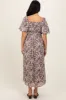 Taupe Floral Square Neck Short Puff Sleeve Midi Dress sold by Pinkblush