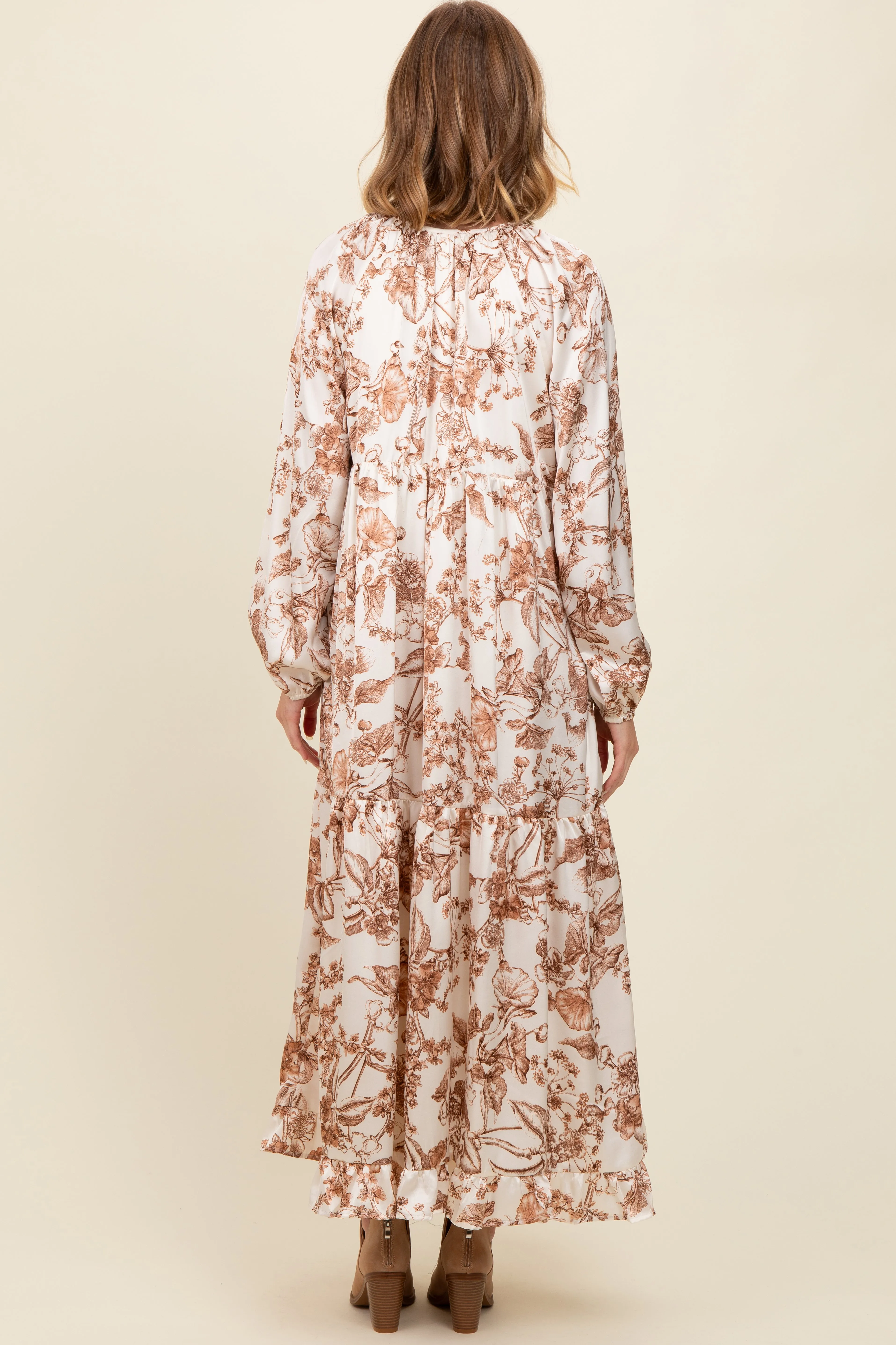 Brown Floral Tassel Tie Front Maxi Dress sold by Pinkblush product image thumbnail 3
