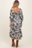 Cream Floral Smocked 3/4 Sleeve Tiered Maternity Midi Dress sold by Pinkblush