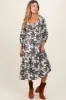 Cream Floral Smocked 3/4 Sleeve Tiered Maternity Midi Dress sold by Pinkblush