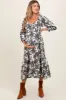 Cream Floral Smocked 3/4 Sleeve Tiered Maternity Midi Dress sold by Pinkblush