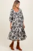 Cream Floral Smocked 3/4 Sleeve Tiered Maternity Midi Dress sold by Pinkblush