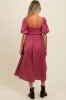 Mauve Satin Pleated Bodice Puff Sleeve Maternity Midi Dress sold by Pinkblush