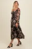 Navy Floral Square Neck Smocked Midi Dress sold by Pinkblush