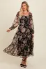 Navy Floral Square Neck Smocked Midi Dress sold by Pinkblush