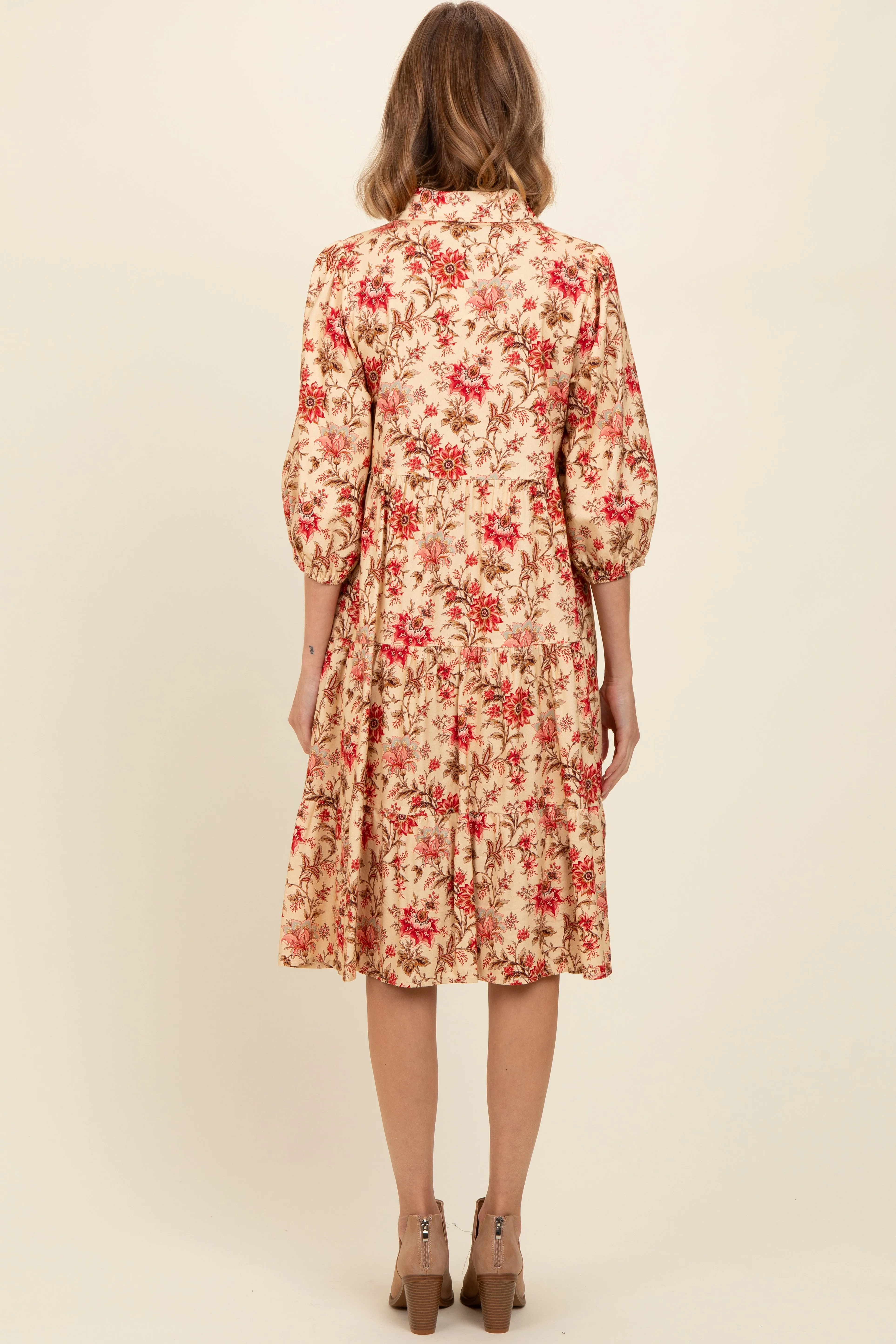 Cream Floral Button Down Midi Dress sold by Pinkblush product image thumbnail 3