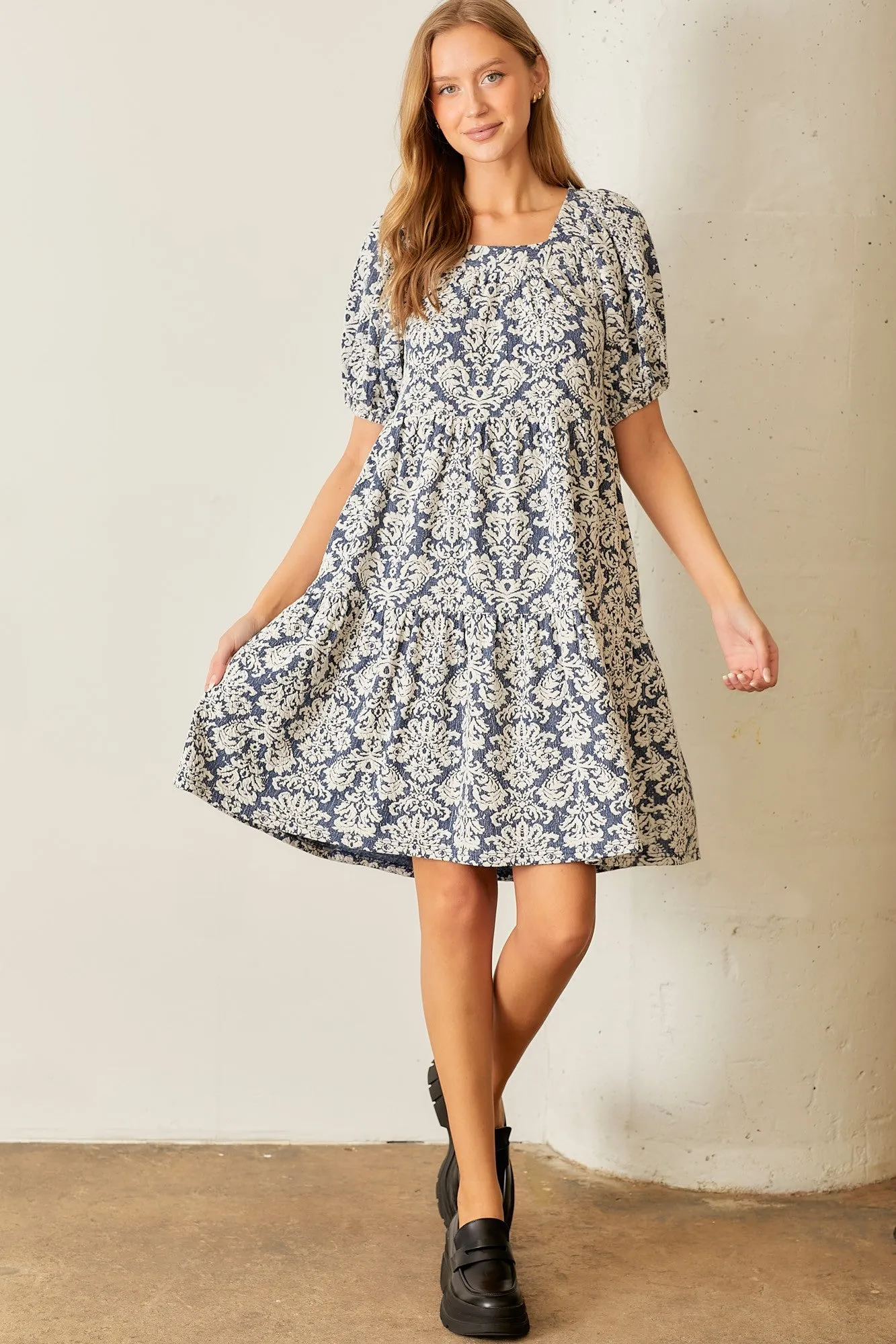 Navy Jacquard Damask Print Dress sold by Pinkblush product image thumbnail 3