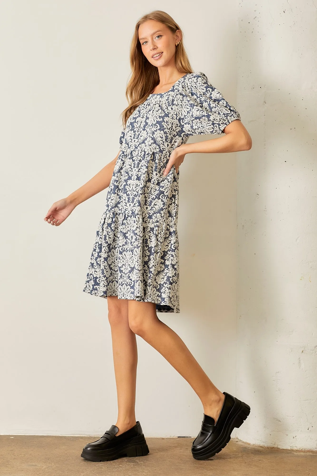 Navy Jacquard Damask Print Dress sold by Pinkblush product image thumbnail 4