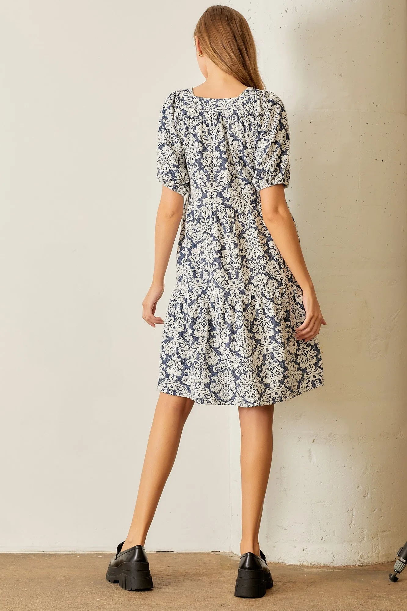 Navy Jacquard Damask Print Dress sold by Pinkblush product image thumbnail 5