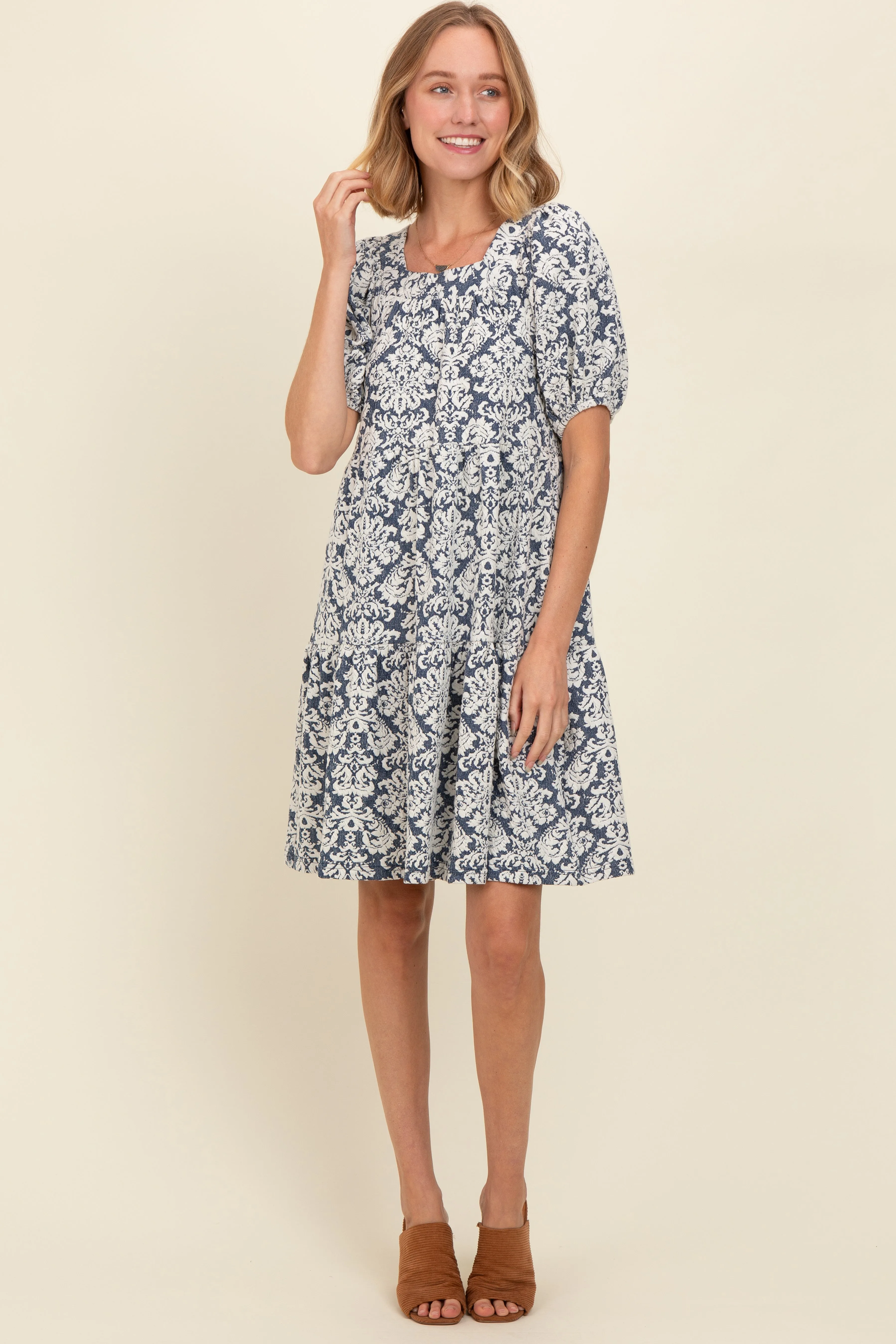 Navy Jacquard Damask Print Dress sold by Pinkblush product image thumbnail 2