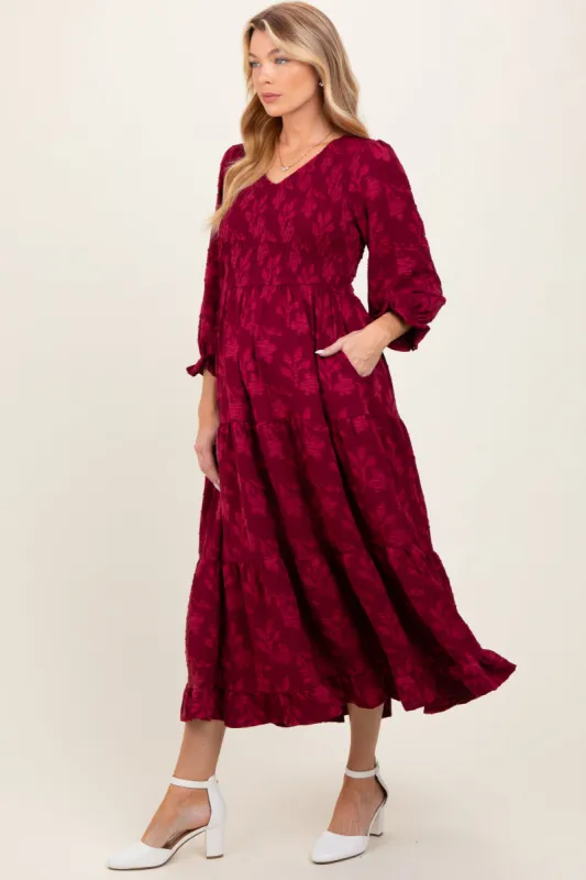 Burgundy Floral Smocked V-Neck Maternity Maxi Dress sold by Pinkblush