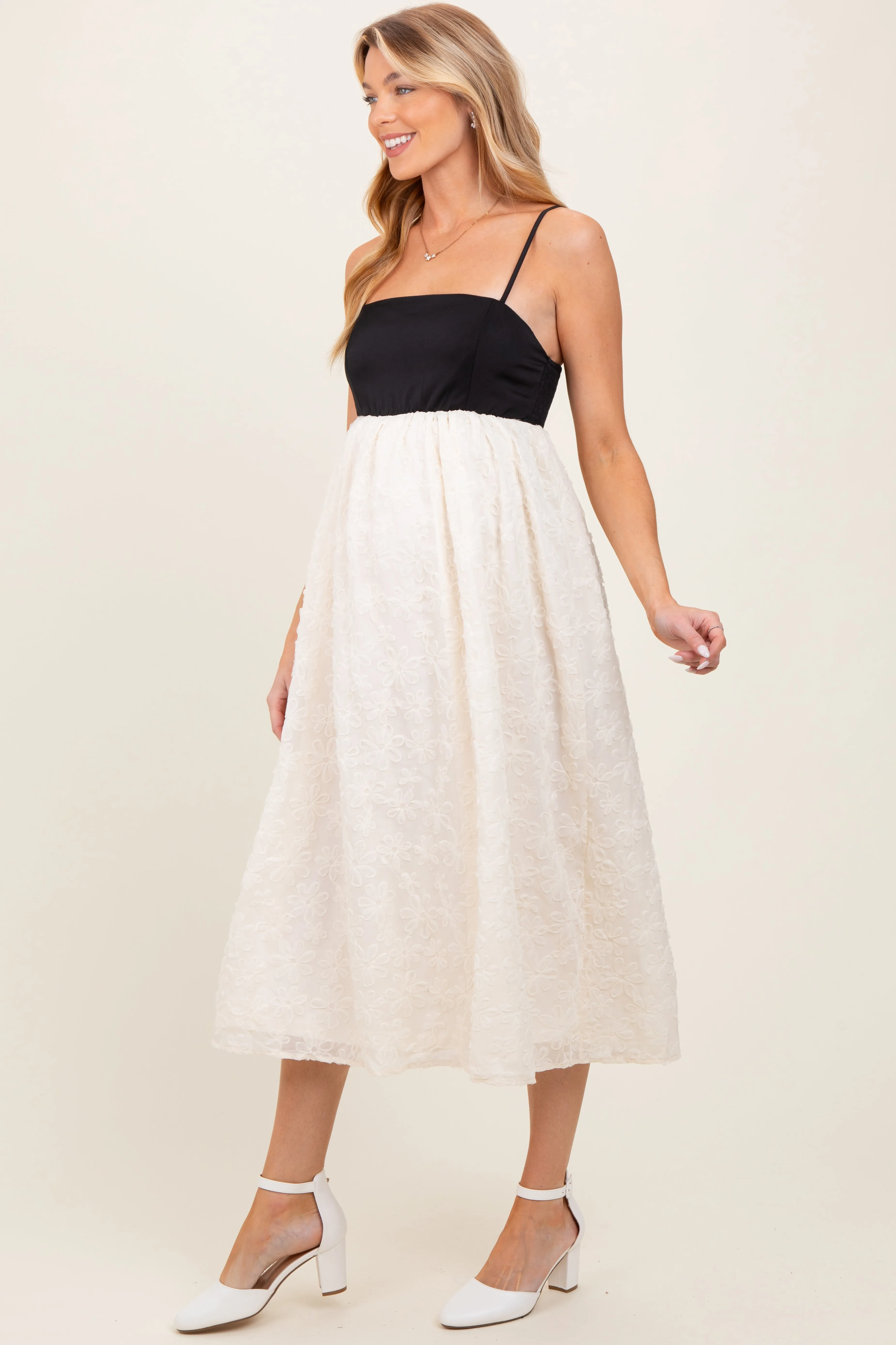 Cream Colorblock Lace Maternity Maxi Dress sold by Pinkblush product image thumbnail 2