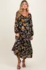 Black Floral V-Neck Long Sleeve Maternity Midi Dress sold by Pinkblush