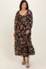 Black Floral V-Neck Long Sleeve Maternity Midi Dress sold by Pinkblush