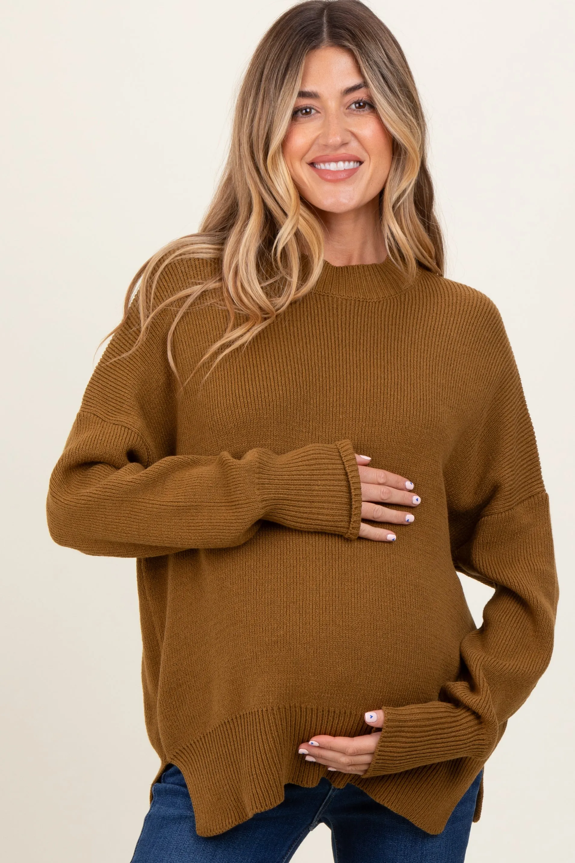 Olive Mock Neck Basic Maternity Sweater sold by Pinkblush product image thumbnail 2
