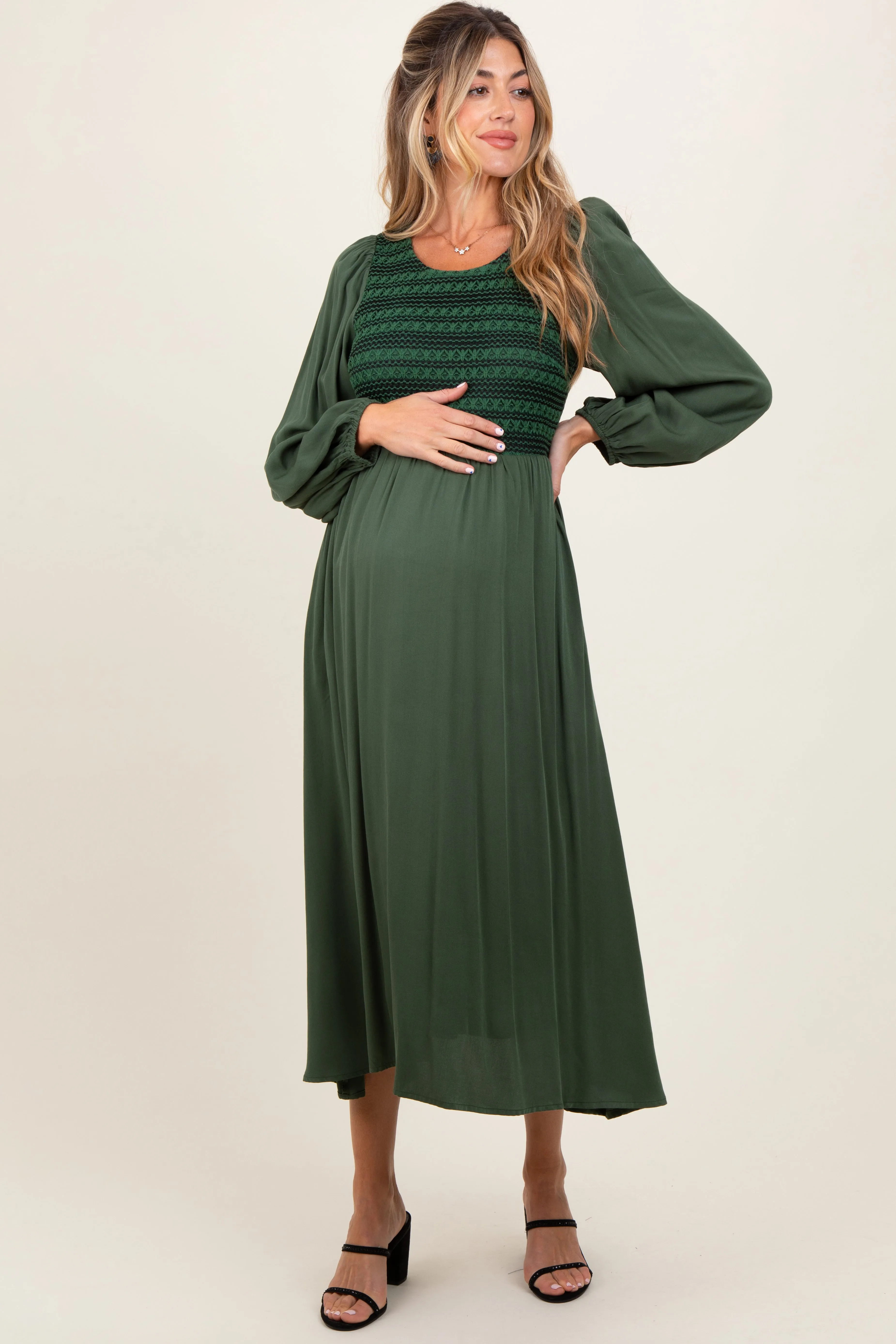 Forest Green Contrast Knit Bodice Maternity Maxi Dress sold by Pinkblush product image thumbnail 2