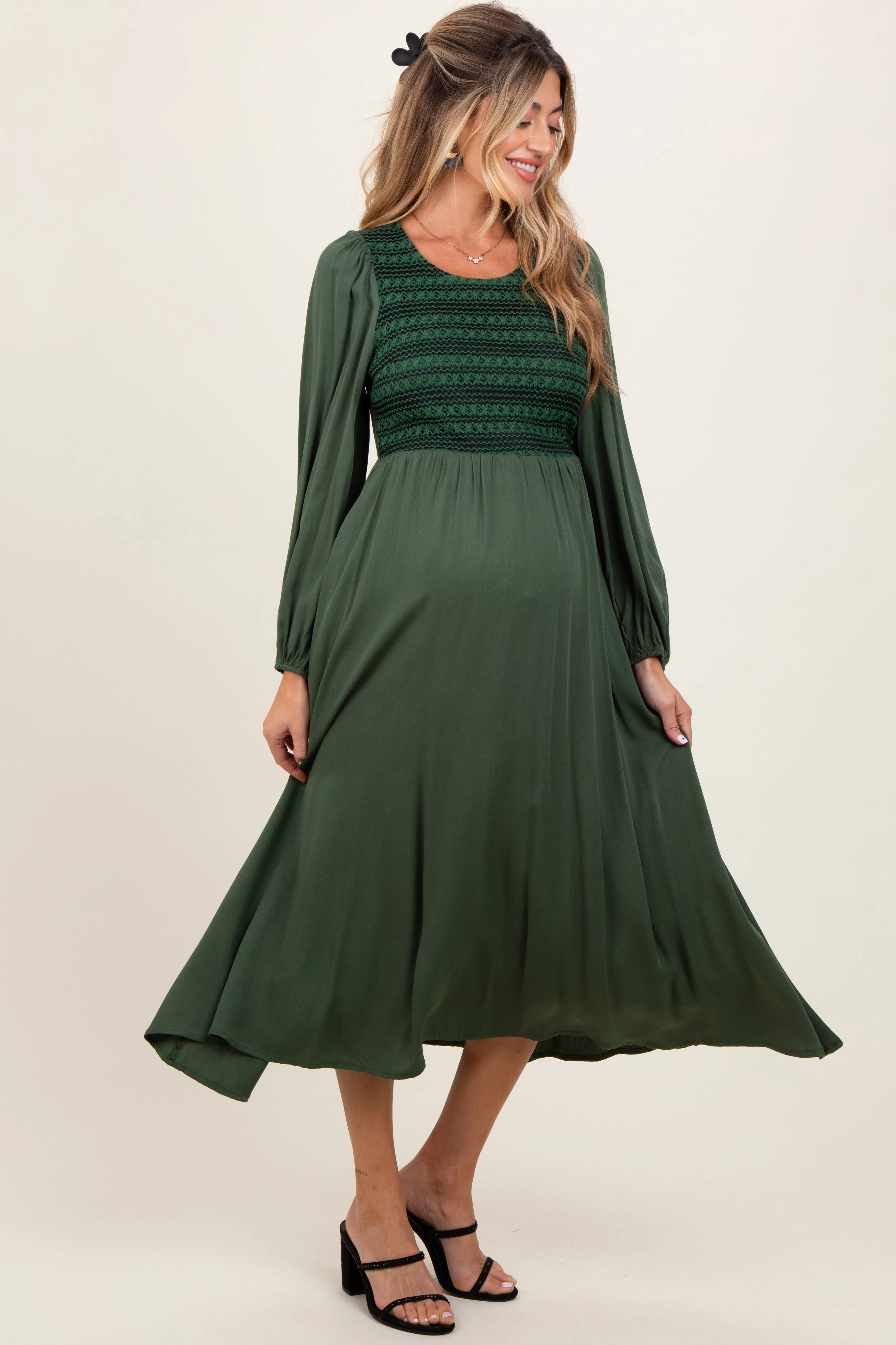 Forest Green Contrast Knit Bodice Maternity Maxi Dress sold by Pinkblush product image thumbnail 3
