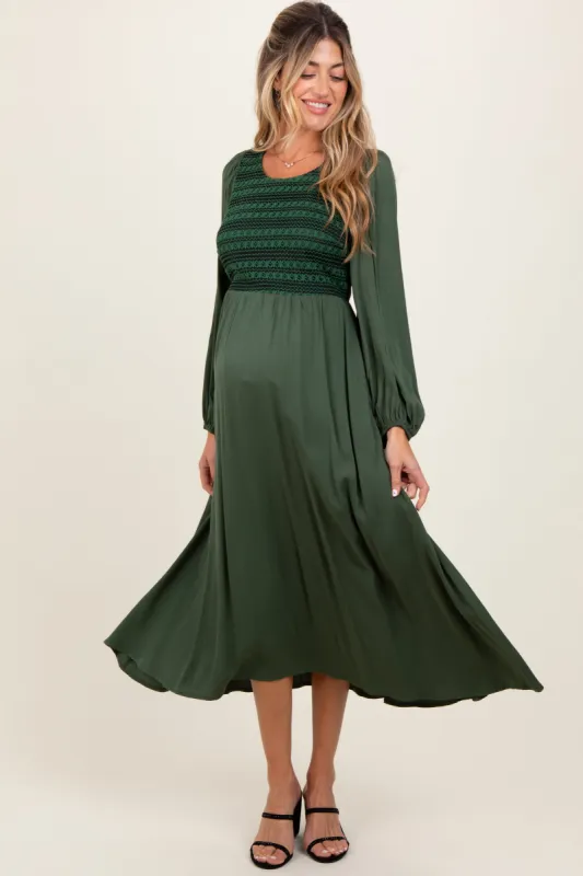 Forest Green Contrast Knit Bodice Maternity Maxi Dress sold by Pinkblush