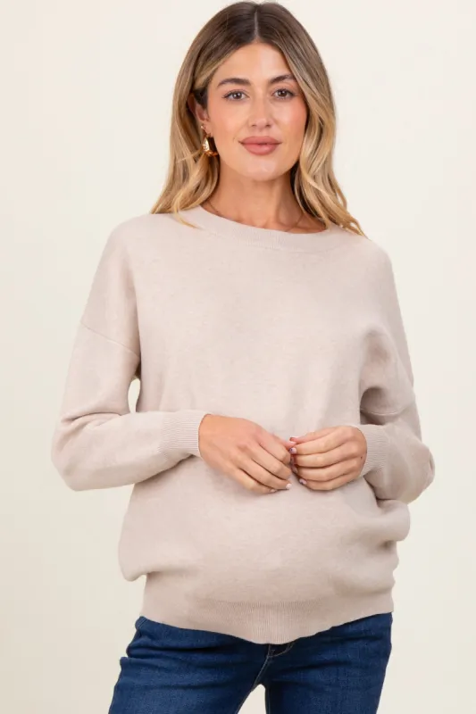 Cream Basic Relaxed Pullover Maternity Sweater sold by Pinkblush